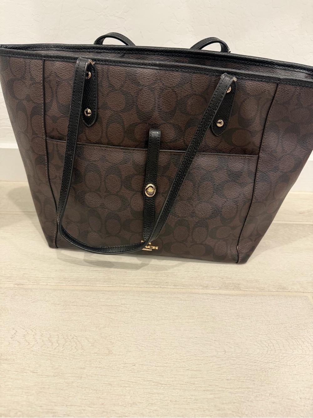 Coach Brown Signature Canvas Tote with Black Accents and Gold Hardware - Picture 5 of 7